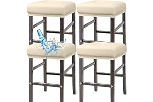 ANWUCHEN Stool Covers Rectangle,4 Pack Stretch Waterproof PU Rectangle Bar Stool Covers Elastic Vanity Stool Cover Removable Counter Stool Covers with Elastic Bands Beige