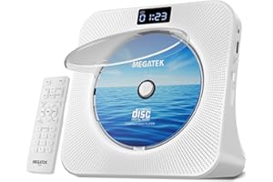 MEGATEK Portable CD Player Bluetooth for Home, Desktop CD Player with Stereo Speakers, FM Radio, USB, LED Display, AUX/Headphone Jack, Remote – White