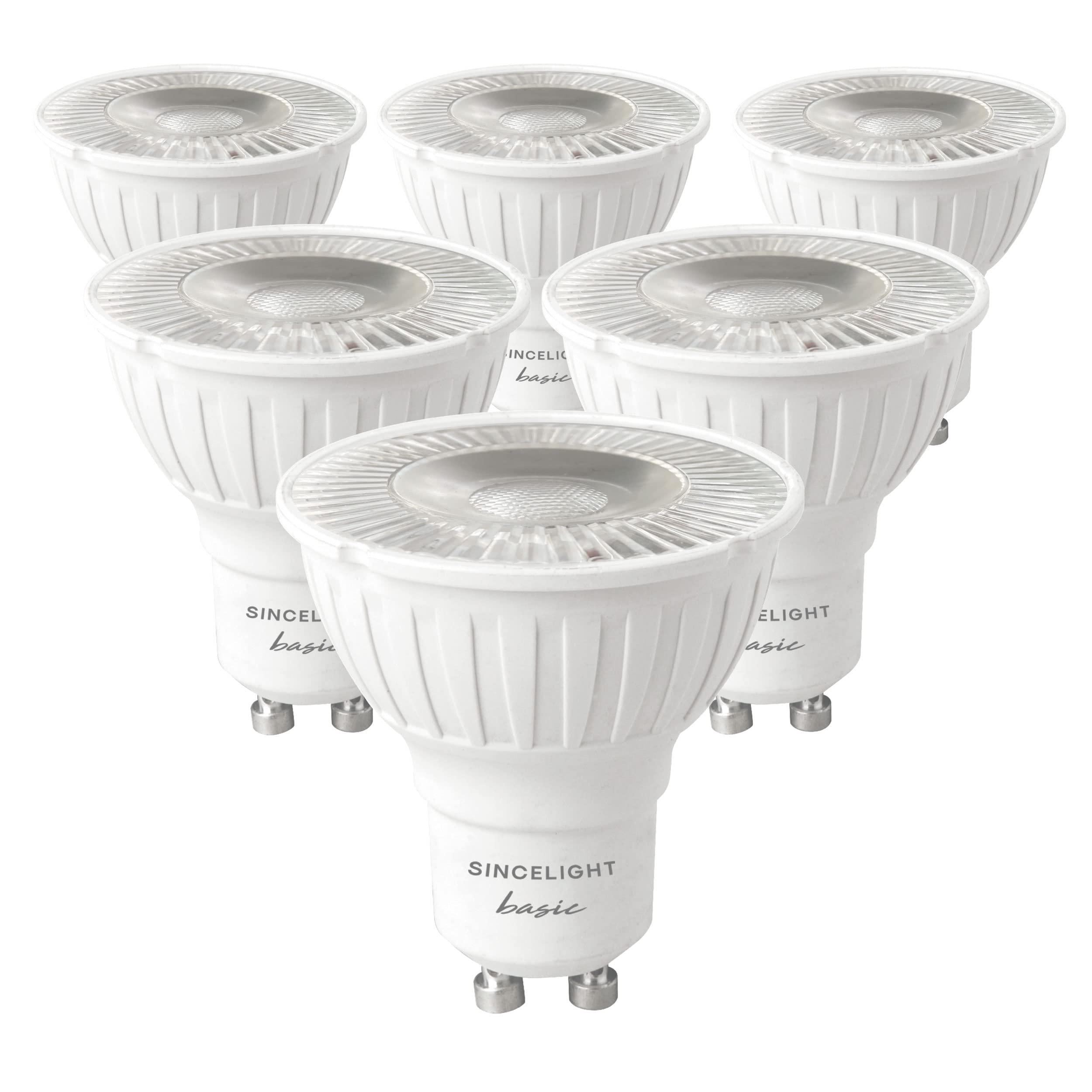 SINCELIGHT GU10 LED Spot Light Bulbs, 4W≈25W Halogen, 250lm, 38° Beam Angle, Warm White 2700K, Pack of 6