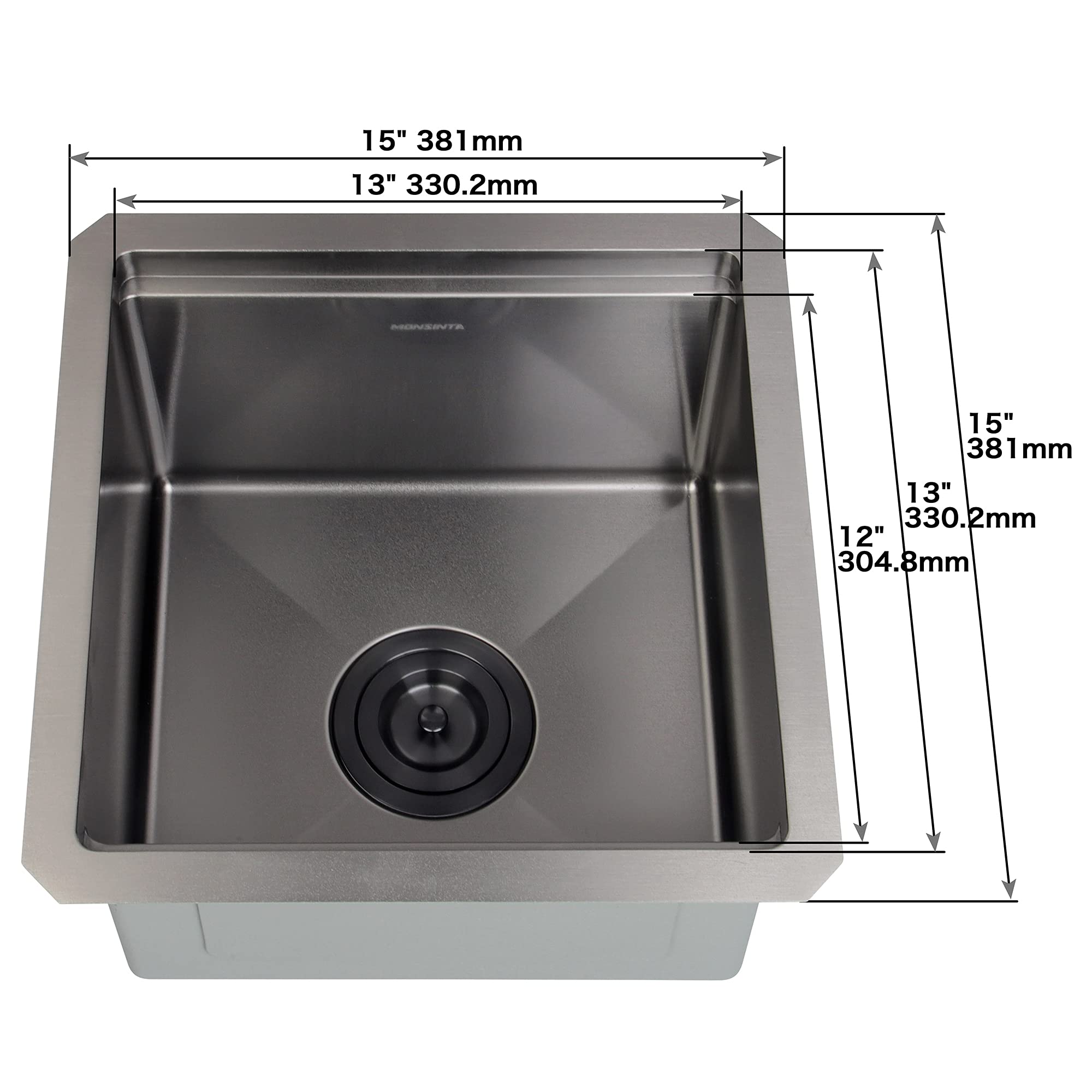 MONSINTA Black Bar Sink, Undermount Bar Sink, 15