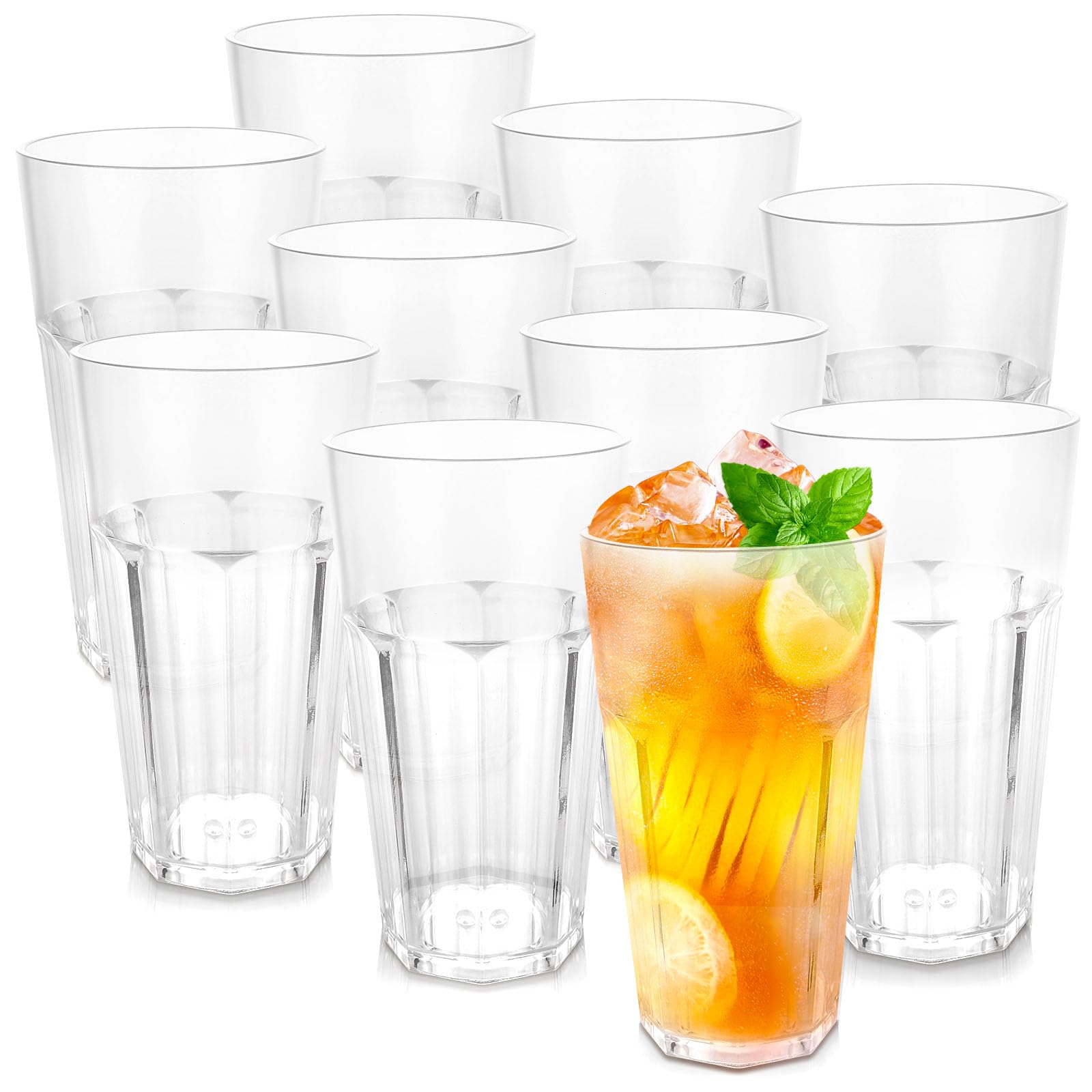 MUXHEL 10PCS Plastic Tumblers, 420ml Reusable Drinking Glasses Clear Plastic Cups, Unbreakable Tumbler Glasses Plastic Tumblers for Adults Party Camping Picnics