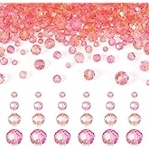 FASHEWELRY 4 Strands Paint Transparent Faceted Crystal Glass Beads Bulk Assorted 4 Size Round Sparkle Beads Coral Spacer Glass Beads for Jewelry Making Bracelets Necklace Earring DIY Crafts