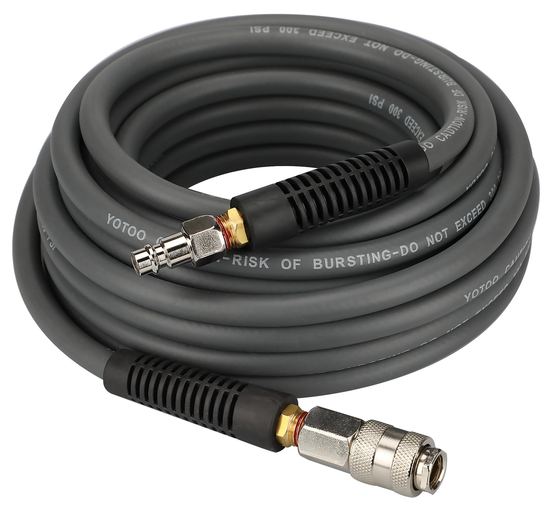 YOTOO Hybrid Air Hose 10m Long 6.5mm ID X 12mm OD 300 PSI with 1/4-Inch Europe Steel Quick Coupler Fittings and Bend Restrictors for Heavy Duty, Lightweight, Flexible at All Weather Use, Gray