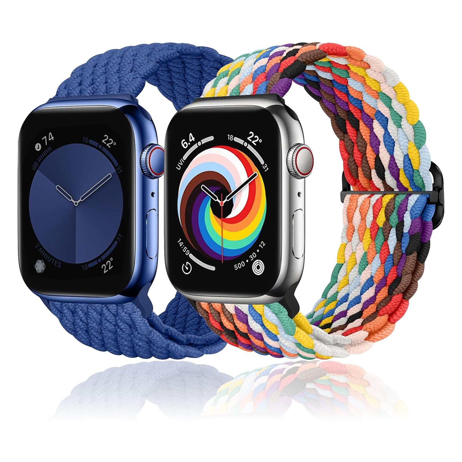 Stretchy Braided Straps Compatible with Apple Watch Strap 42mm 40mm 38mm 41mm for Women men, Adjustable Sport Nylon Straps Replacement for Apple Watch SE iWatch Series 11/10/9/8/7/6/5/4/3, 2 packs