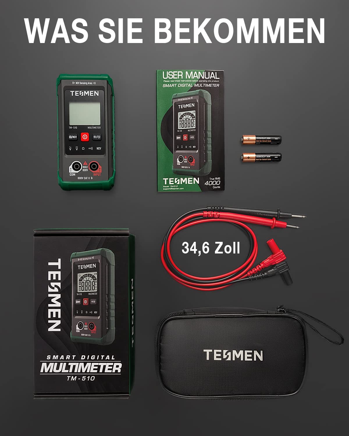 TESMEN TM-510 Digital Multimeter, 4000 Zähler Messgerät, Voltmeter mit Automatischem Messbereich, Intelligente Messung; Spannungsprüfer Misst AC/DC-Spannung, Widerstand, Durchgang – Grün 7