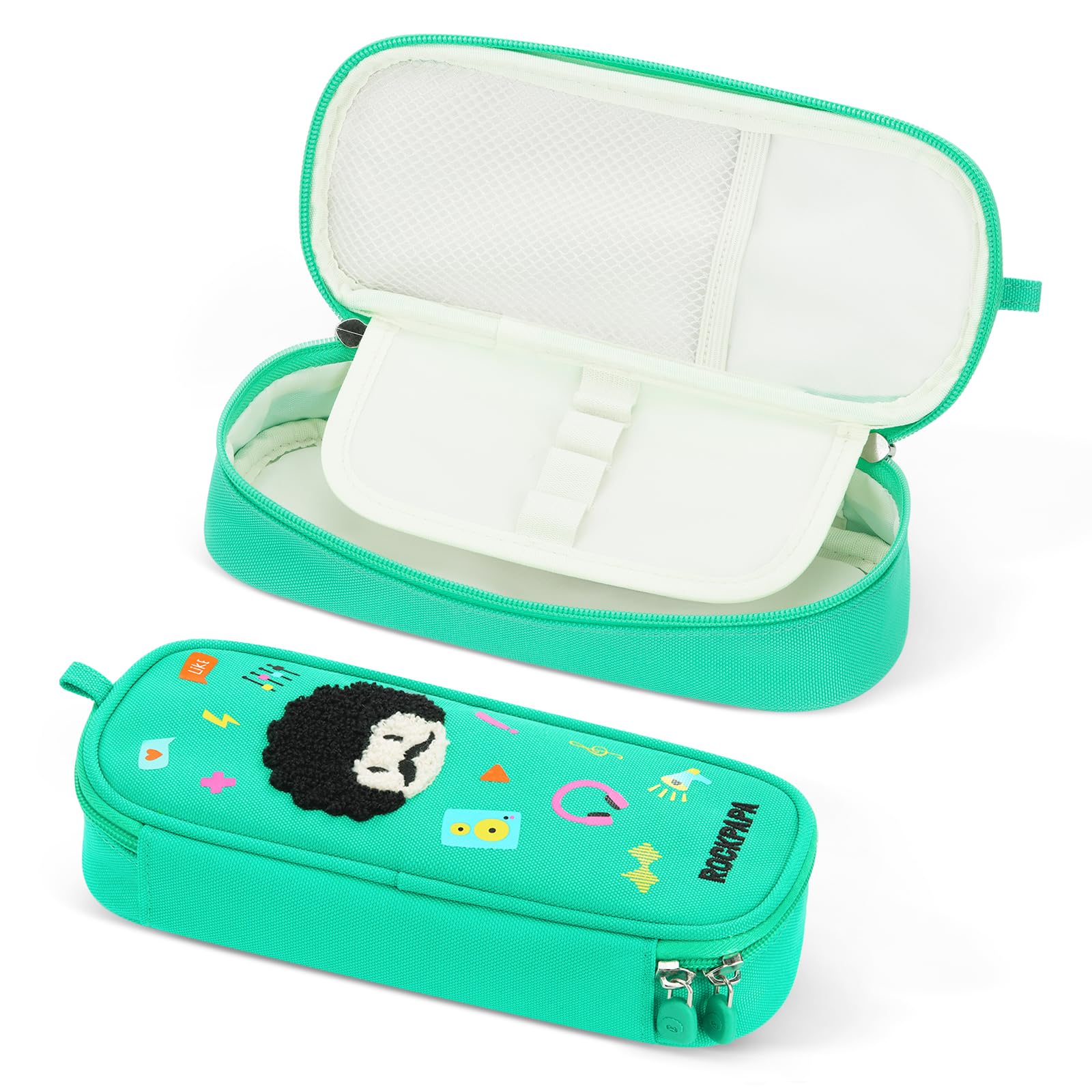 Rockpapa Unicorn Cute Pencil Case with Compartments for Girls, Large Pencil Pouch with Zipper for Kids, Pencil Box Bag Holder Organizer for School Green