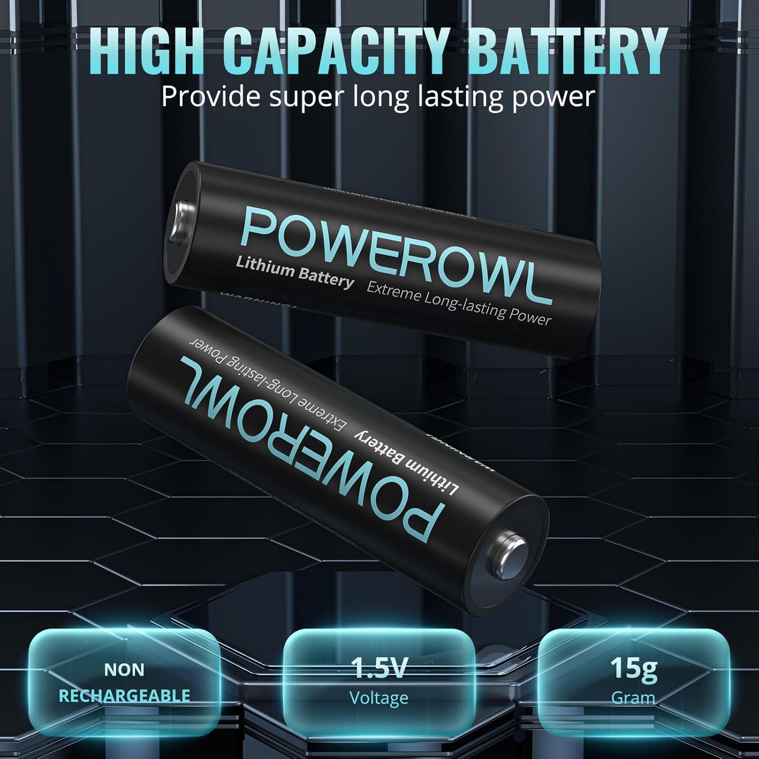 POWEROWL AA Batterie 8 Stück, AA Lithium Batterie 1,5 Volt Hochleistungsenergie (Nicht wiederaufladbare) 3