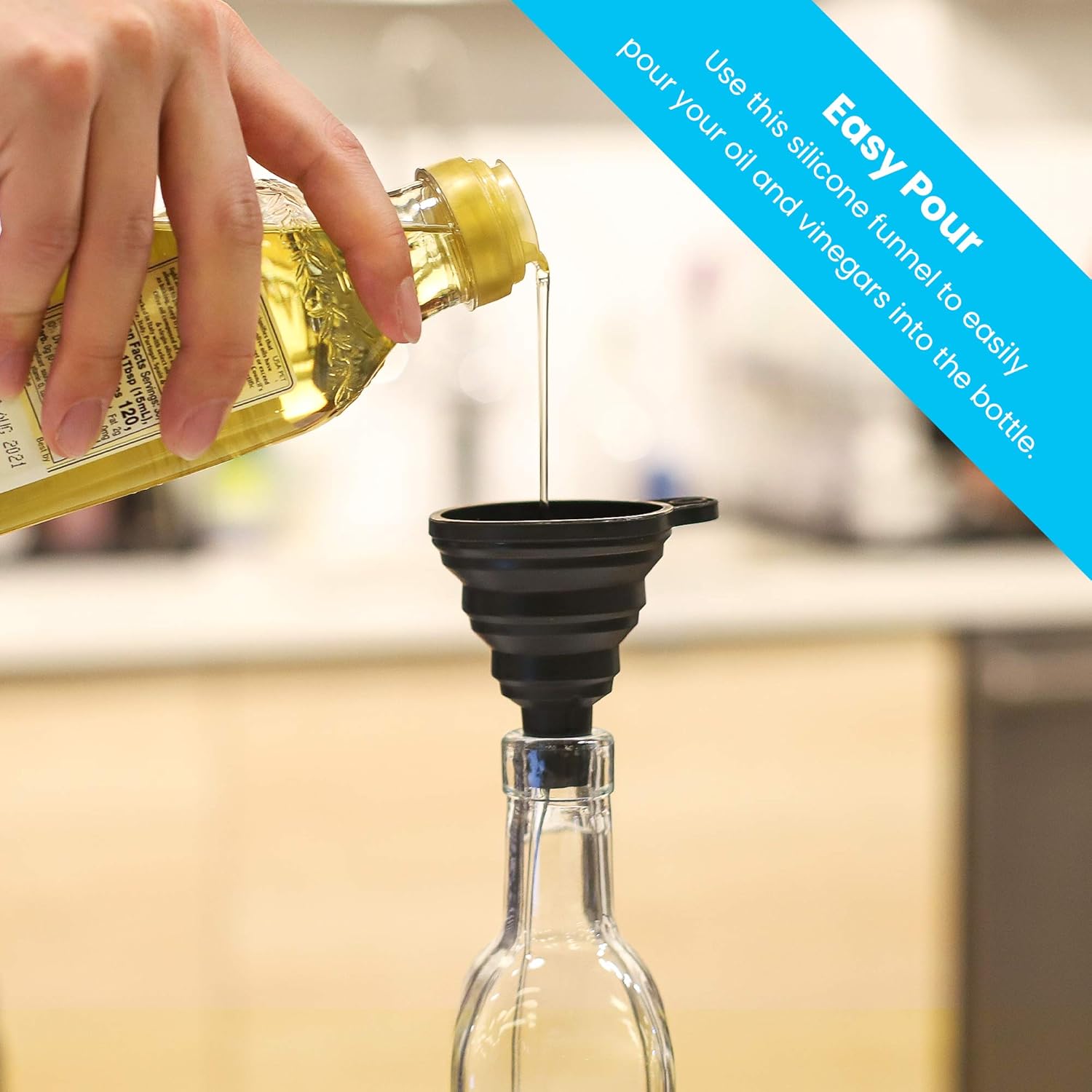 Zeppoli Oil and Vinegar Bottle Dispenser Set with Stainless Steel Rack and Removable Cork - Dual Spout, Pouring Funnel, 4 Spout Seals, 17 oz Olive Oil Bottle and Vinegar Glass Set: Kitchen & Dining
