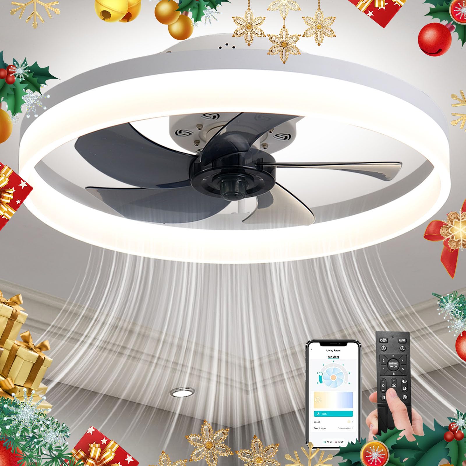 LCYFBE 20" Small Bladeless Ceiling Fan with Lights