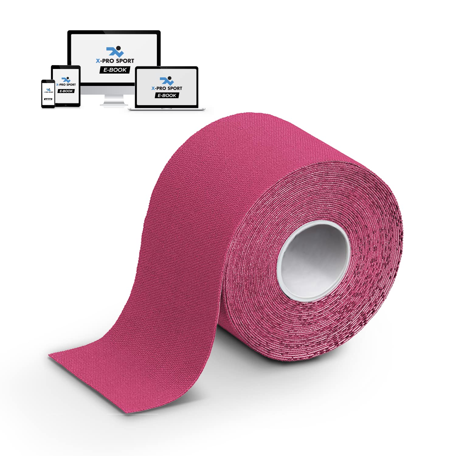Kinesiological Tape 5m x 5cm, X-PRO SPORT Kinesio Tape with e-book with application examp (1 X PINK)les, Muscle Patch, Strong Taping Resistant Elastic