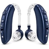 Soundure Rechargeable Hearing Aids for Seniors, BTE Hearing Aids for Severe Hearing Loss with 80H Battery Life, Hearing Aid Pair, Noise Reduction DSP Chip, 4 Listening Modes