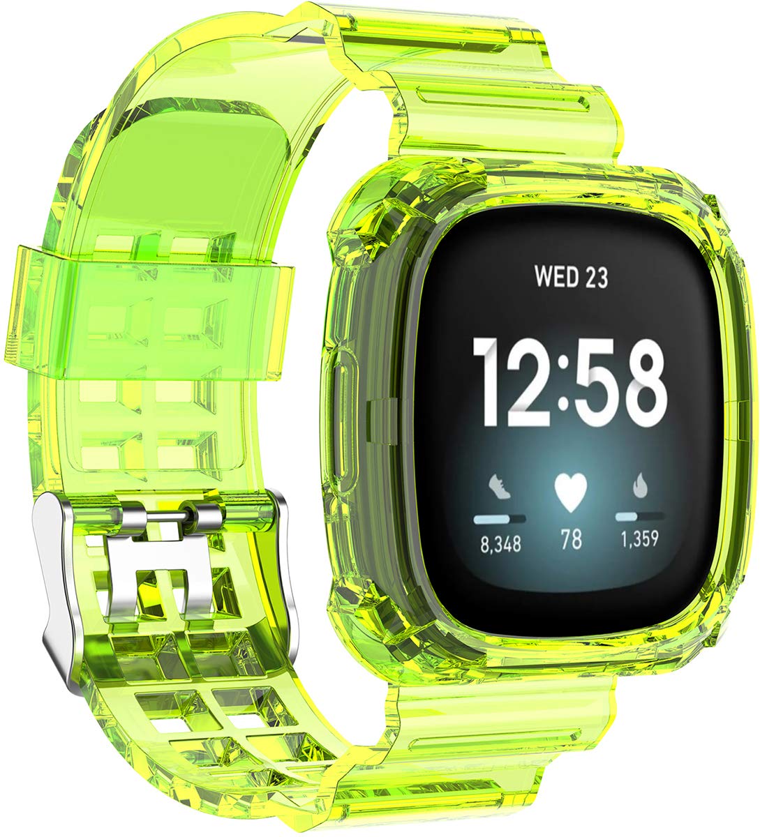 Shieranlee Strap Compatible with Fitbit Versa 3 & Sense, 22mm Clear TPU Sport Band with Protective Case & Stainless Steel Buckle