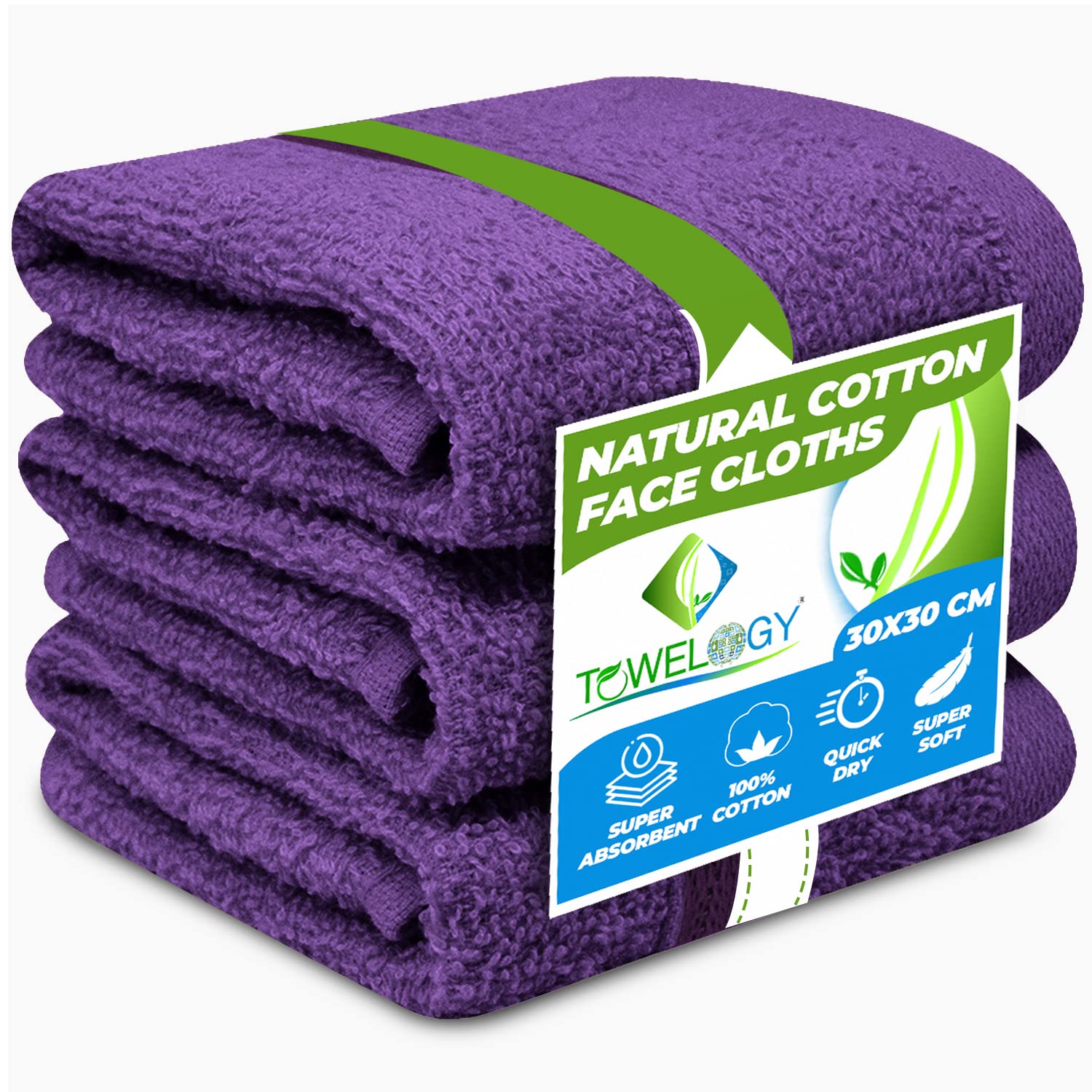Towelogy® Premium Flannel Face Cloth 3-Pack 100% Egyptian Cotton Ring Spun Super Soft Washcloth 30x30cm for Cleansing Makeup Remover Spa & Gym Face Towels (Plum Purple, 3)