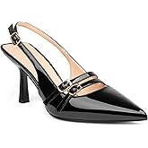 COLETER Slingback Kitten Heels for Women Closed Pointed Toe Pumps Wedding Dress Shoes