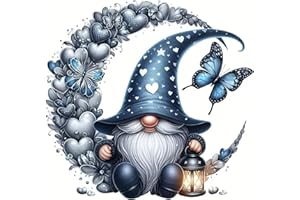 DYAIANGMU Stamping Cross Stitch Kit,Gnome Butterfly Stitch Kit for Adult Beginners, Full Line DIY Cross Stitch Stitching Kit for Home Decor Cross Stitch Patterns 13.7x13.7 inches