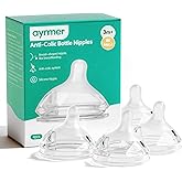 Aynmer Natural Flow Silicone Baby Bottle Nipples for Wide Neck Bottles Level 2, Medium Flow (M) Nipple, 3+ Months, 4 Counts (Pack of 1) BPA-Free