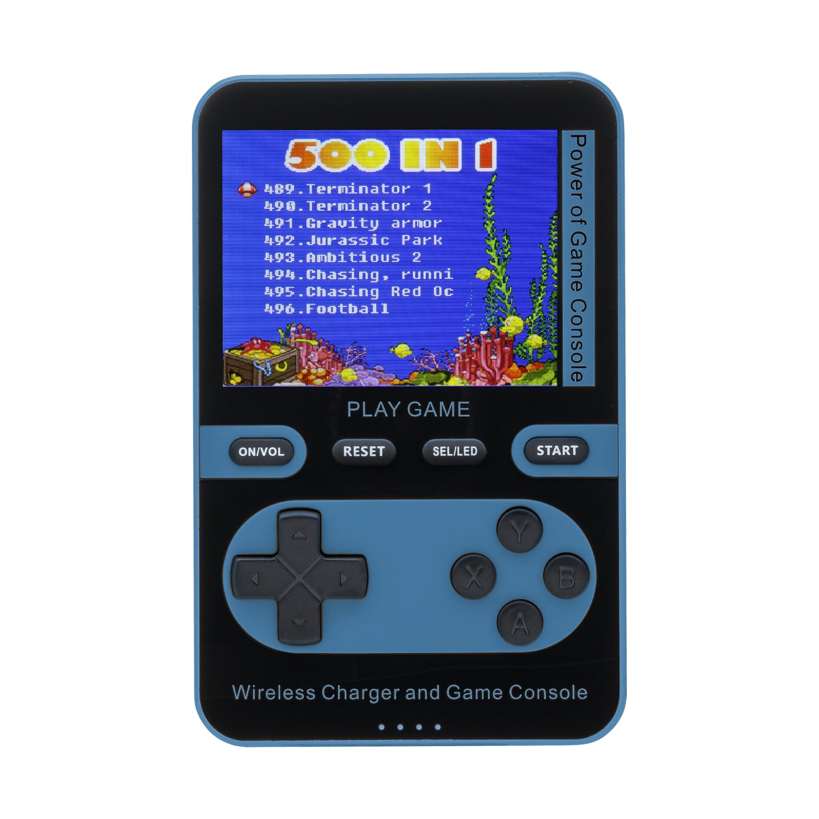 Kastar 2 in 1 Handheld Video Game Console Built-in 500 Classic Mini Games with 5000mAh Battery Pack Magnetic Power Bank Wireless Charger Max 15W【Color: Blue】