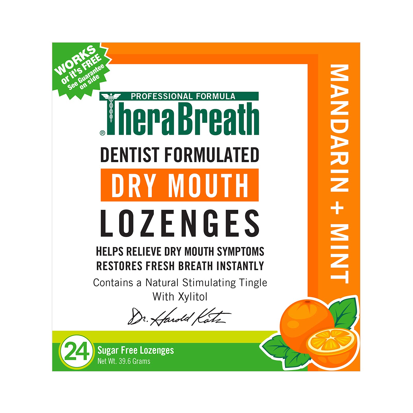 TheraBreath - Dry Mouth Lozenges - Mandarin Mint Flavor - Soothes Dry Mouth Symptoms - Certified Kosher - Sugar Free - Dentist Formulated Lozenges - 24 Count