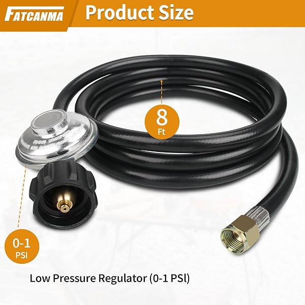 UNIVERSAL GAS GRILL REGULATOR AND HOSE – FIT FOR WEBER, CHARBROIL, NEXGRILL GRILL, FIRE PIT TABLE REPLACEMENT PARTS – QCC1 HOSE AND REGULATOR (8 FEET) ﻿