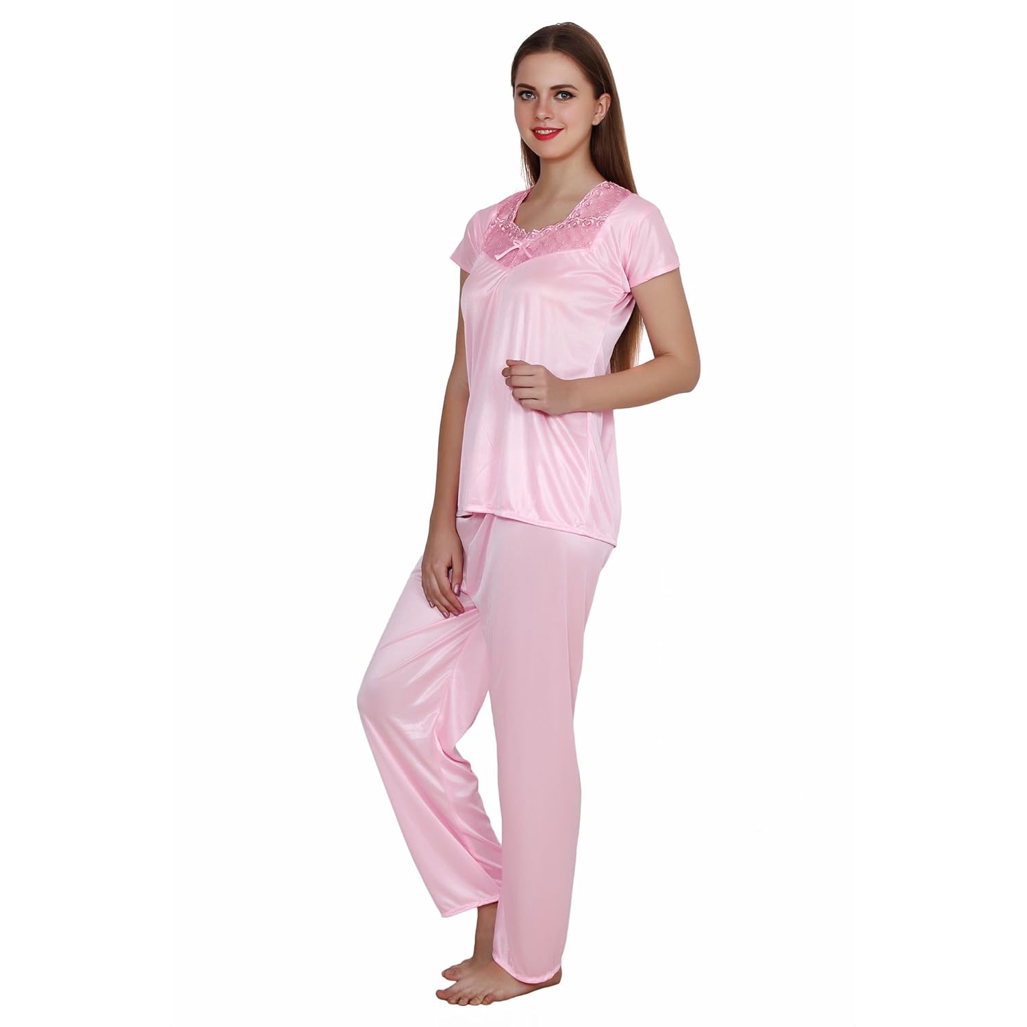 queen pretty women satin pyjama set - baby pink