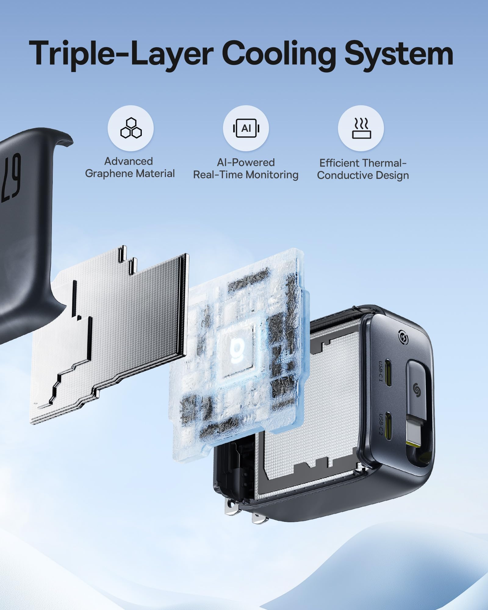 Baseus Enercore CJ11 Retractable USB C Charger, 67W 3 in 1 Fast Charging Block with Foldable Plug, PD/PPS for Galaxy S25/iPhone 17/16/15 Series/MacBook Air/Airpods 4