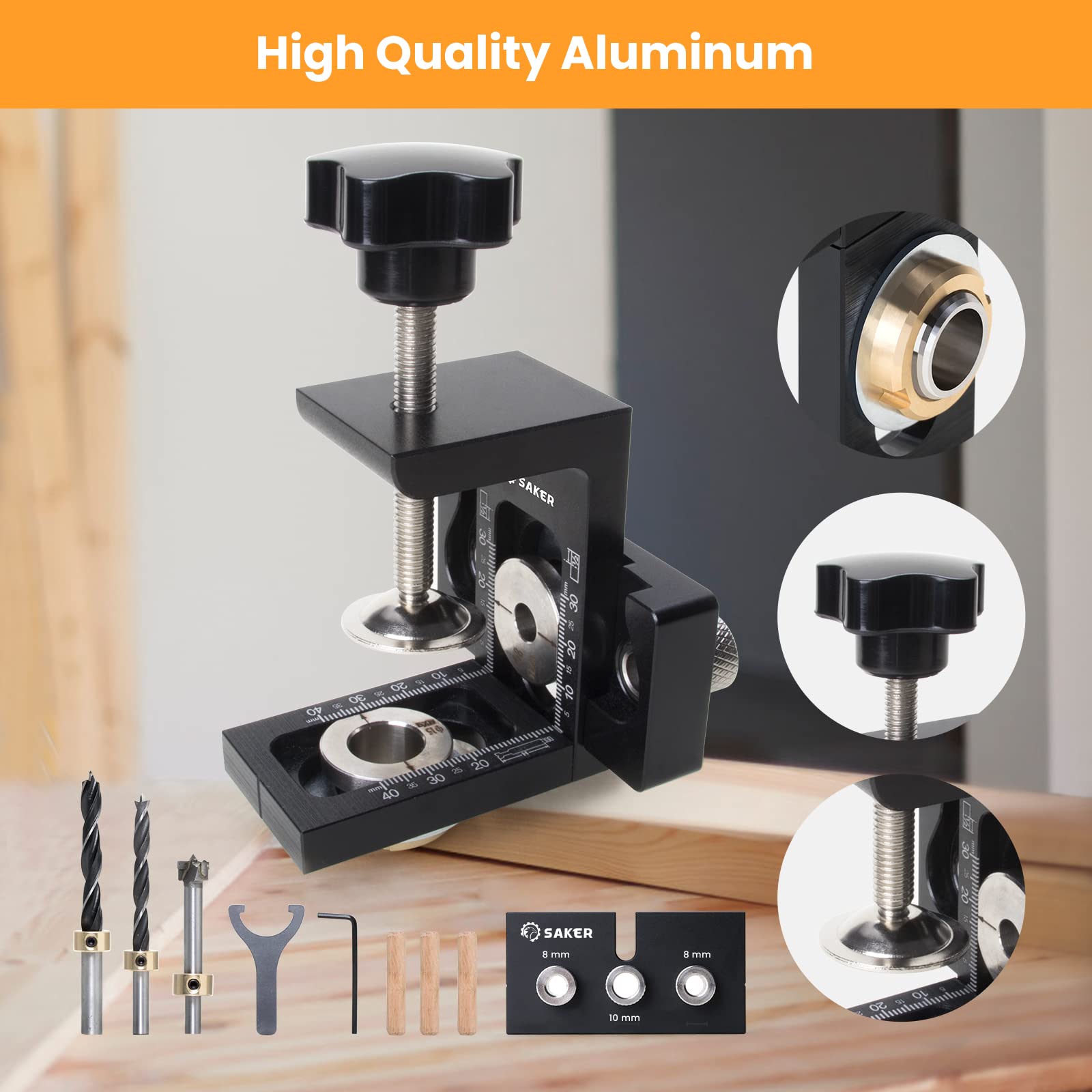 Saker 3 in 1 Adjustable Woodworking Drilling Locator Puncher Tools-Doweling Jigs Set,Pocket Hole Jig Kit (3-in-1 Punch Locator+Wood Dowel Punch Locator)