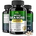 VPKIN Organic Sea Moss Capsules with Bladderwrack,Burdock Root and Black Pepper Extract-Irish SeaMoss Pills 2000mg-Promotes Immune System,Thyroid Support(120 Capsules)