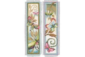 Vervaco Cross Stitch Embroidery Kit for Adults, Cross Stitch Set Pre-Printed with Embroidery Design, Embroidery Templates 2,4 x 8 Inches - 6 x 20 cm, Set of 2, Bookmark Kit, Butterflies