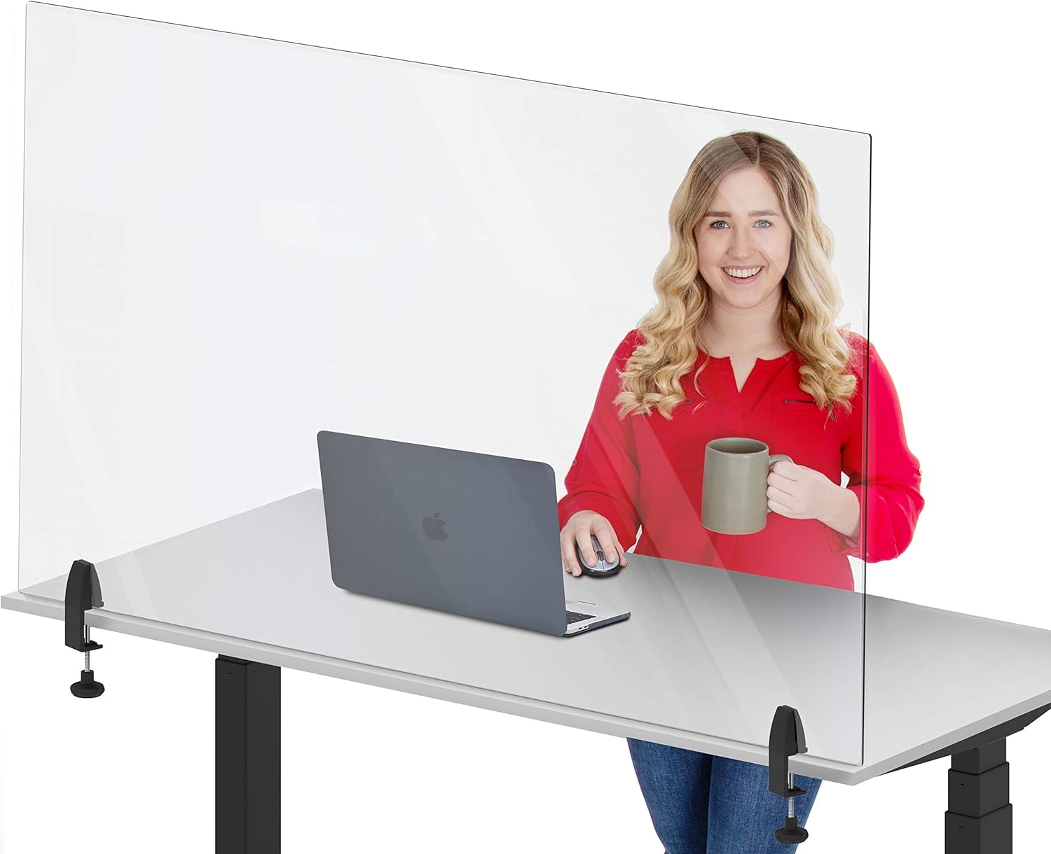 Stand Steady Clear Desktop Panel | Clamp On Protective Acrylic Shield & Sneeze Guard | Desk Divider Securely Attaches to Desks & Tabletops | Great for Offices, Schools, Libraries & More (48? x 30?)