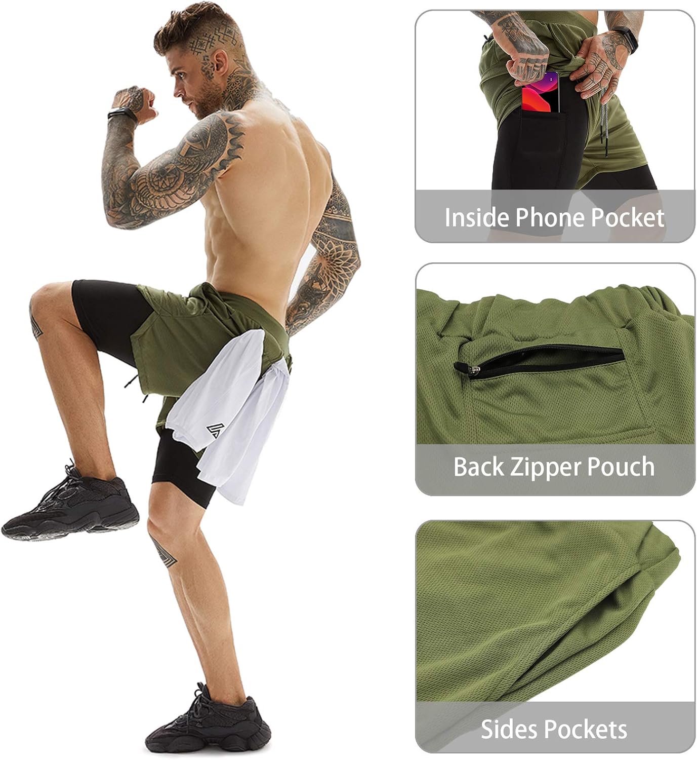 OEBLD Mens Athletic Shorts 2-in-1 Gym Workout Running 7'' Shorts with Towel Loop: Clothing