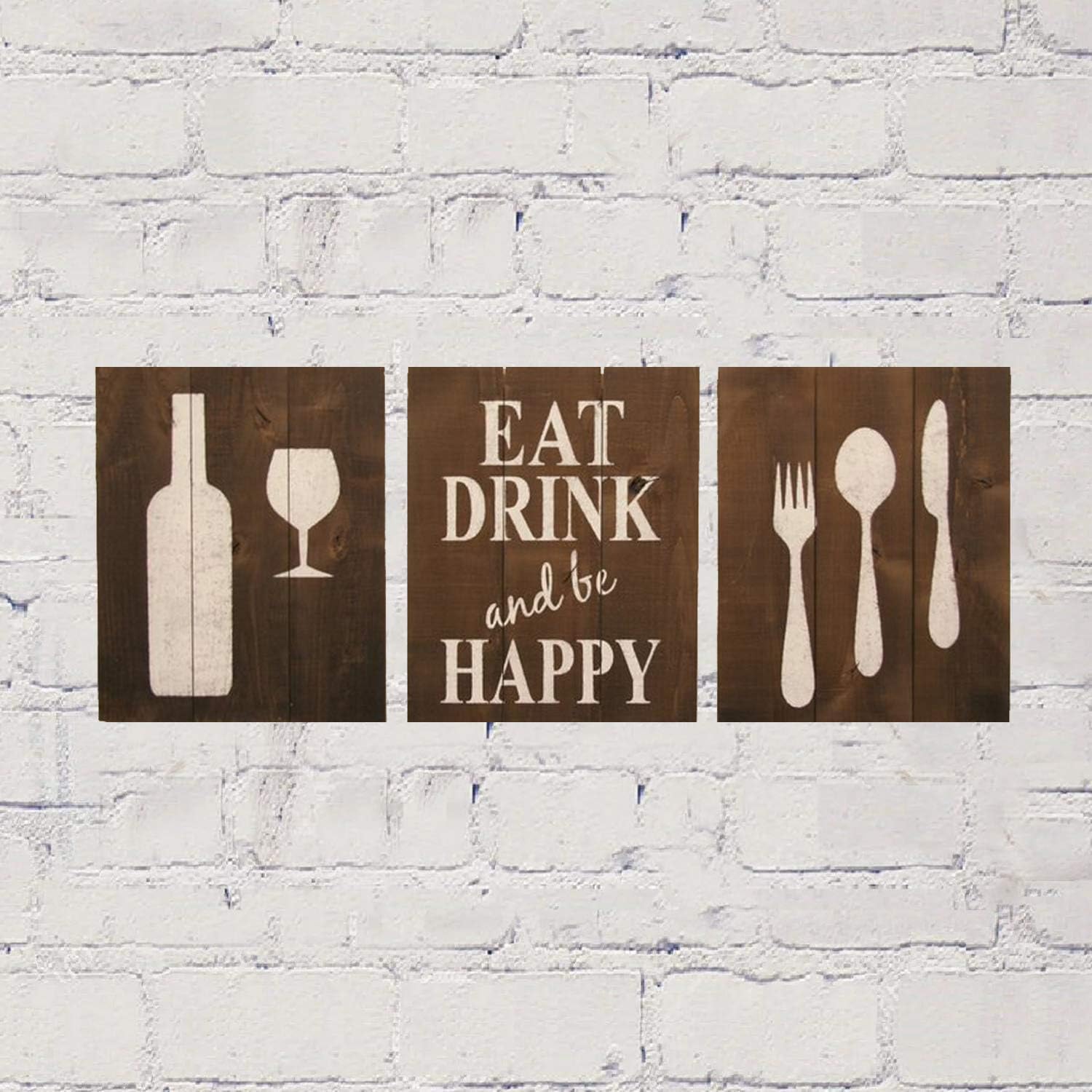 Bevis554Yule Dining Room Wall Decor Kitchen Wall Decor Wood Dining Room Sign Eat Drink and Be Happy Rustic Dining Room Pallet Sign Fork Knife Spoon 12 by 16 inches Each.