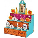Pinkunn Dia De Los Muertos Altar Dog Day of The Dead Ofrenda Decorations | 3-tie Poplar Plywoodr Shadow Box Self Painting Color Sugar Skull Dog Paw and Bones Day of The Dead Supplies Decoration