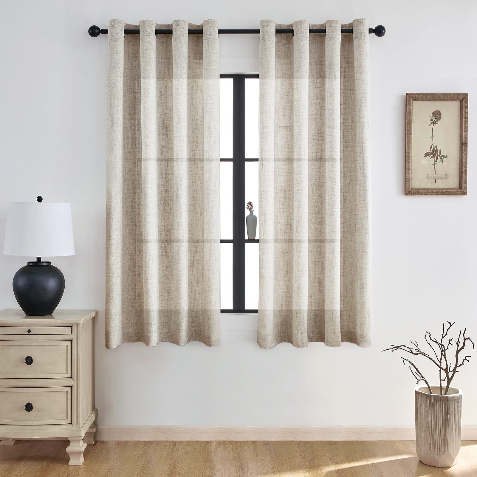 Melodieux Linenlook Living Curtains W66 X L54 Inch, Thermal Insulated Blackout Curtains, Grommet Draps for Bedroom Living Room (Beige, 2 Panels)