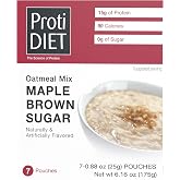 ProtiDIET High Protein Oatmeal, Sugar Free Instant Maple Brown Mix, 7ct | 15g protein, Instant Low Carb Oatmeal Protein Packets, Sugar Free, Easy to Prepare, Keto Compatible with Fiber