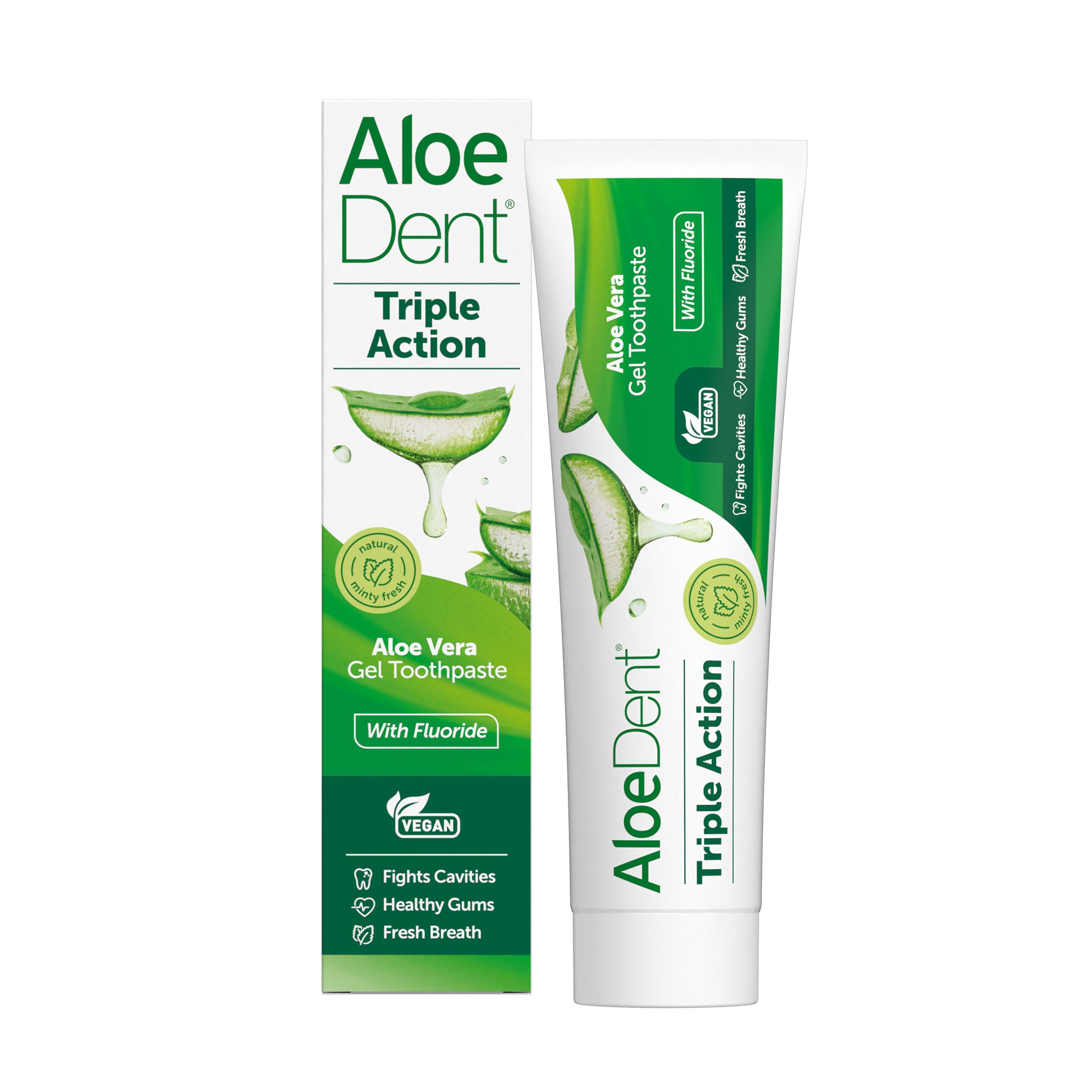 Aloe Dent Triple Action Aloe Vera Toothpaste with Fluoride , Natural Action, Vegetarian , Cruelty Free , SLS Free, CoQ10, Healthy Gums , 100 ml