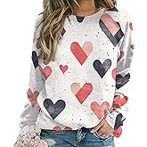 domirica Women's Heart Print Oversized Crewneck Sweatshirts Casual Plus Size Comfy Long Sleeve Pullover Tops
