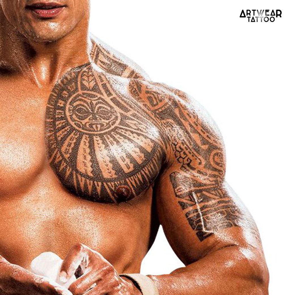 The Rock Maori Temporary Tattoo Tempo Contemporary Tattoo 2 Pieces Epaule Buste Artwear Tattoo Bxl0010 L Amazon De Beauty