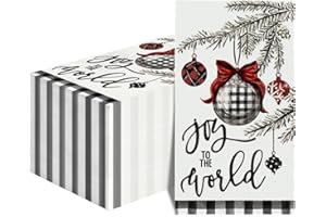 Horaldaily 100 Christmas Disposable Paper Decorative Guest Napkins, Xmas Balls Red Black for Party Lunch Dinner Kitchen Bathr