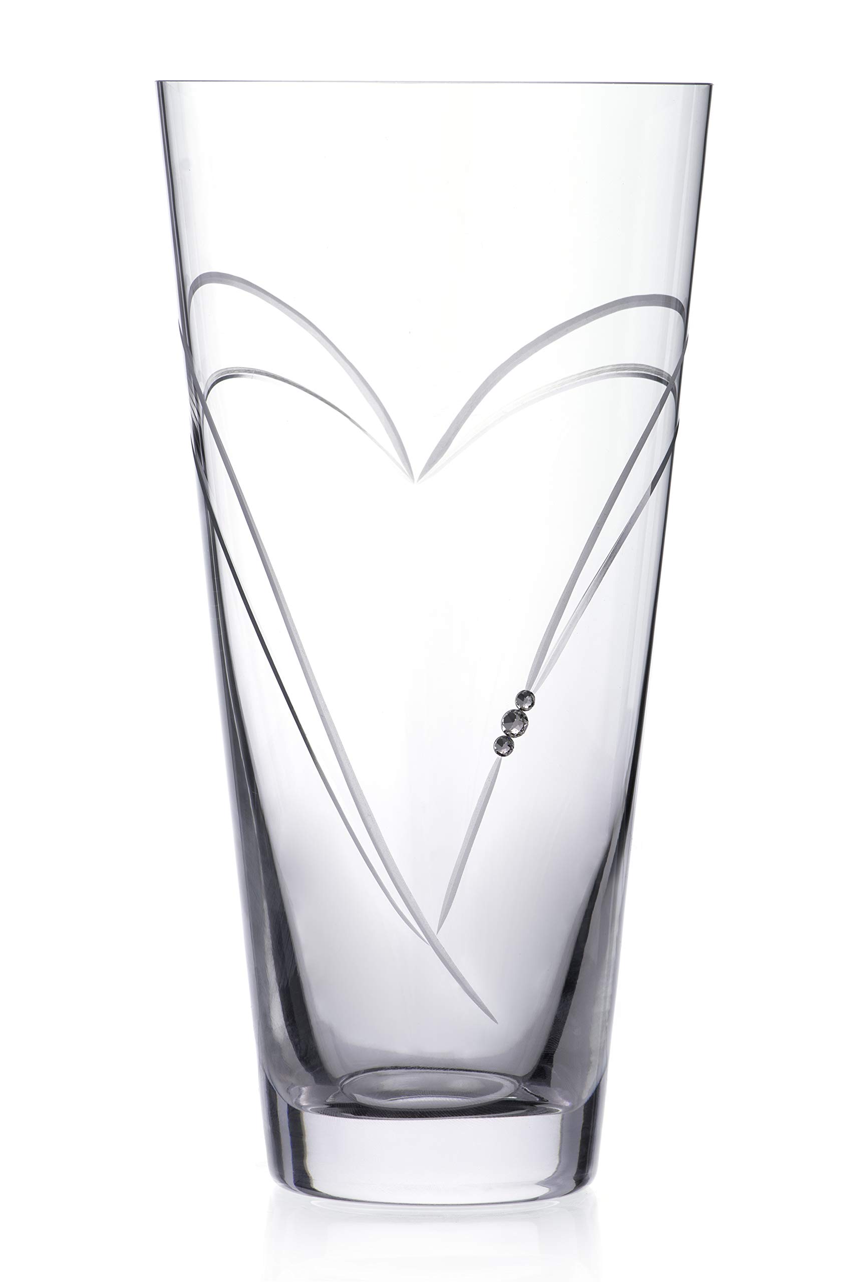 DIAMANTE Heart in Heart hand cut crystal vase with Swarovski crystals - 25cm