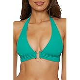 Becca Womens Modern Edge Halter Bikini Top, Adjustable, Tie Back, Swimwear Separates for Women