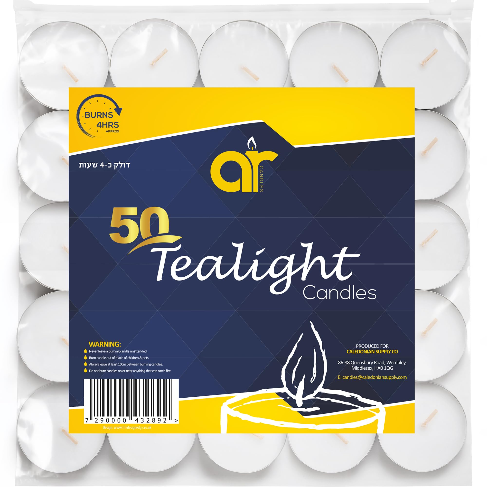 AR Tea Light Candles - Pack of 50 Unscented White Candle Lights (12 Grams) - Long Burning 4-Hour Tealights in Resealable Bag - Versatile Small Candles for Mood and Accent Lighting in All Occasions