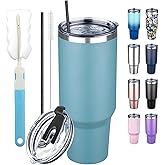 GUDEMAO 40 oz Tumbler with Lids and Straws, Stainless Steel Insulated Coffee Tumbler, Double Wall Vacuum Insulated Travel Mug Cup, Leakproof Thermal Coffee Cup for Hot and Cold Drinks (azure blue)