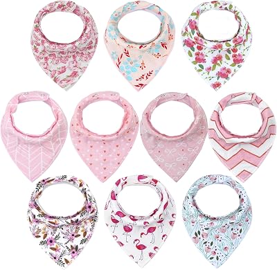 Newthinking 10 Pack Girl Dribble Bibs 100% Cotton with Adjustable Snaps
