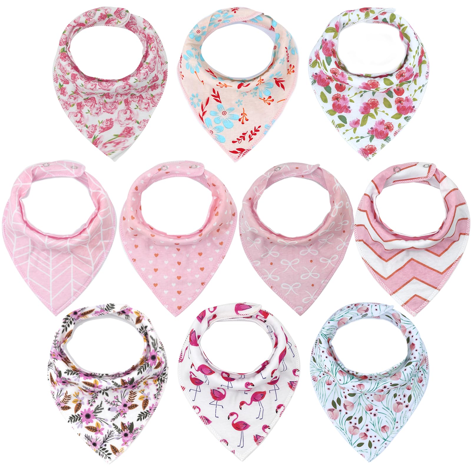 Newthinking Girl Dribble Bibs, 10 Pack Baby Bandana Bibs with Adjustable Snaps, 100% Cotton Girls Baby Drool Bibs for 6-24 Months Newborn and Toddlers