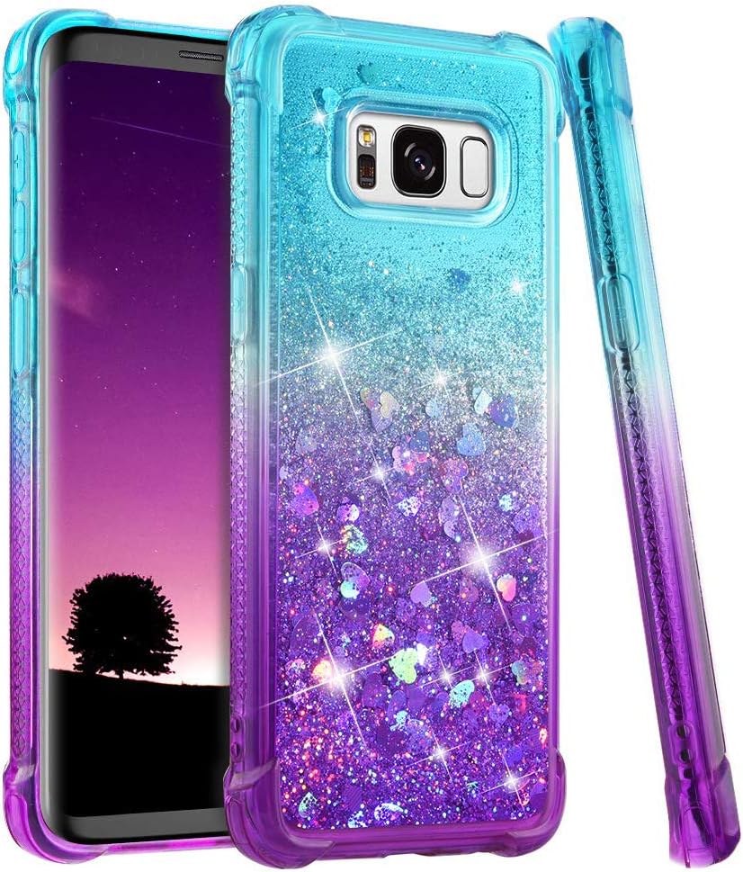 wlooo Samsung Galaxy S8 case, S8 Glitter case, Samsung S8 Phone case, Glitter Liquid Gradient Quicksand Girls Soft TPU Bumper Silicone Protective Shockproof Cover (Teal Violet)