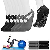 Luckit 6 Pairs Pilates Socks for Women, Non-Slip Yoga Socks with Grips & Straps for Barre, Ballet, Dance, Hospital, Barefoot