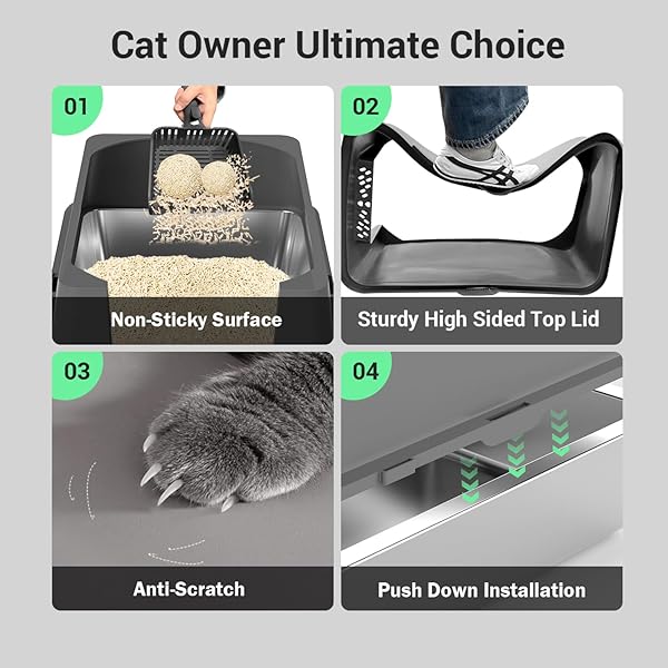 XXXXL STAINLESS STEEL CAT LITTER BOX WITH HIGH SIDES, 29″ X 21″ X 14″ EXTRA LARGE CAT LITTER BOX FOR BIG CATS AND OVERWEIGHT CATS HIGH SIDES NON-STICK EASY TO CLEAN.