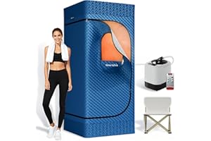 NOERISHIA Sauna Box, Upgraded Portable Sauna for Home 5Layer Waterproof,3L 1200W Steamer,9 Levels,Dual YKK Zippers,Big Folding Chair,99 Mins Timer,Remote Control,Steam Sauna Room Personal Saunas Tent,Dark Blue