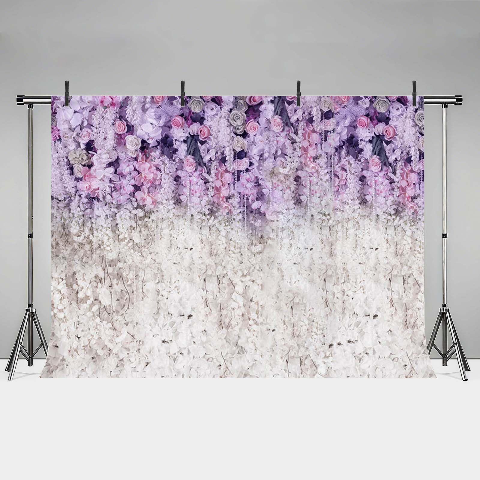 MEHOFOND 10x7ft Lavender and White Floral Bridal Shower Photo Studio Background Props Light Purple Wedding Photography Backdrop for Baby Shower Birthday Party Decoration Banner