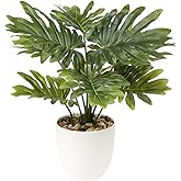 Briful 18'' Tall Artificial Monstera Plant for Home Decor - Indoor Potted Faux Greenery in White Pot for Bathroom Kitchen Decorations